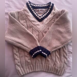 Gymboree Kids’ Gray Cable Knit Sweater with Navy Accents 4-5y